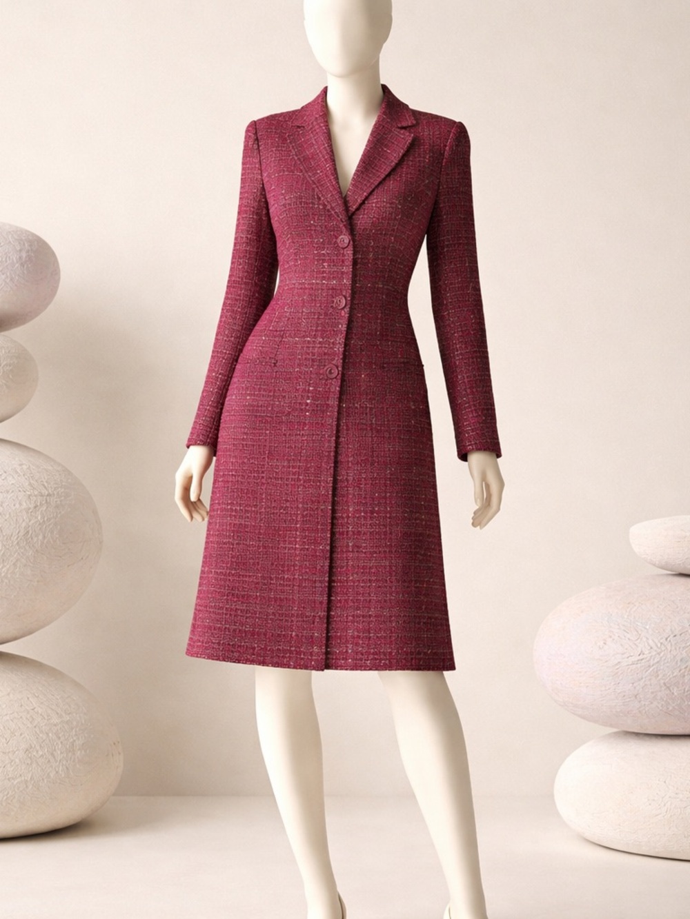 Studio M Burgundy Tweed Blazer Dress